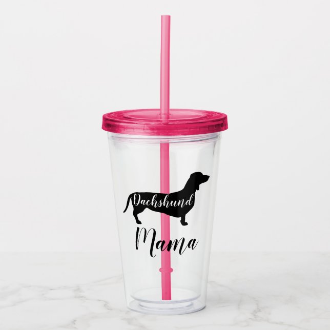 Verre En Acrylique Maman Script de teckel et silhouette de chien (Devant)