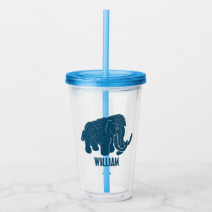 Verre En Acrylique Mammouth Laineux de Dessin Animé Bleu Personnalisé
