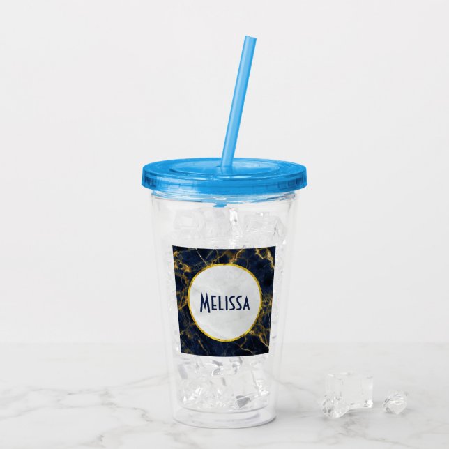 Verre En Acrylique Marbre bleu marine et or Marbre moderne élégant (Dos glace)
