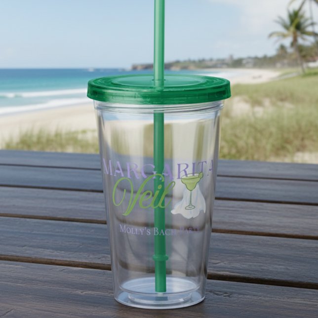 Verre En Acrylique Margarita Veil Beach Destination Bachelorette (Spice up the party with this playful “Margarita Veil” cup!)