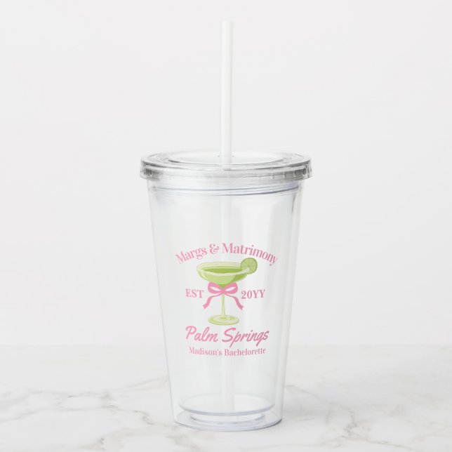 Verre En Acrylique Marges et Mariage Margaritas Bachelorette Party (Devant)
