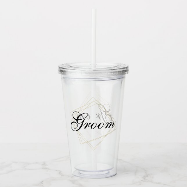 Verre En Acrylique Mariage cadeau personnalisé modifiable Groom (Devant)