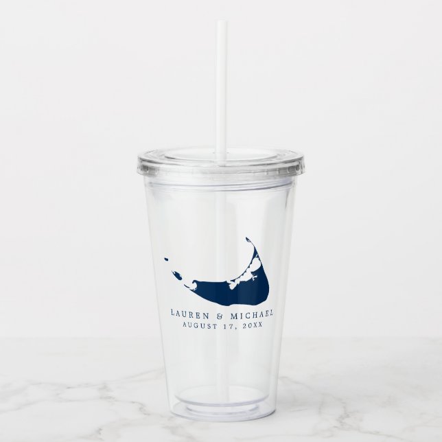 Verre En Acrylique Marine Blue Nantucket Island ACK Wedding Favor (Devant)