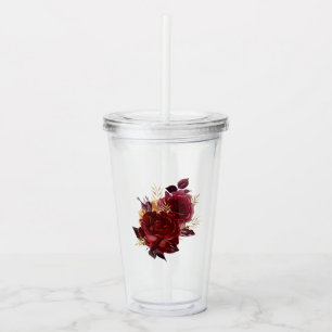 Verre En Acrylique Marron et Or Floral Vintage
