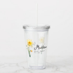 Verre En Acrylique Mars Mois de naissance Daffodique Fleur Personnali