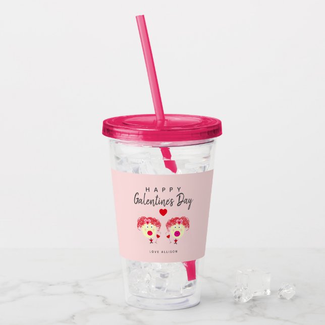 Verre En Acrylique Meilleur Ami Galentines Day Blush Pink Heart Nom (Devant glace)