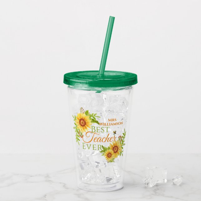Verre En Acrylique Meilleur enseignant jamais floral tournesol (Dos glace)