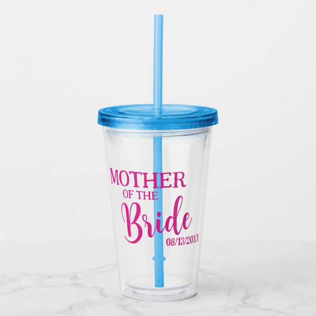 Verre En Acrylique Mère de la mariée rose coutume fête nuptiale (Devant)