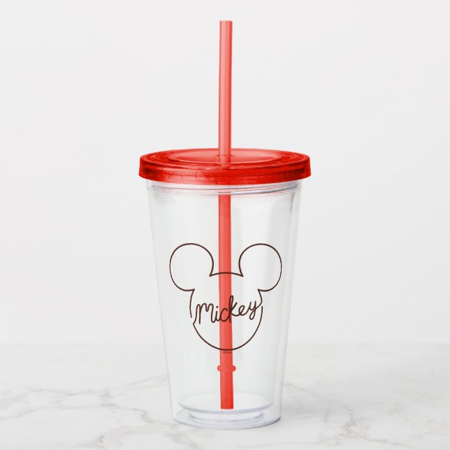 Verre En Acrylique Mickey Continuous Line Icon Name Graphic (Devant)
