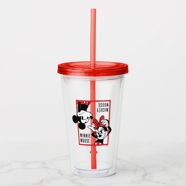 Verre En Acrylique Mickey et Minnie | Conception combinée mignonne (Devant)