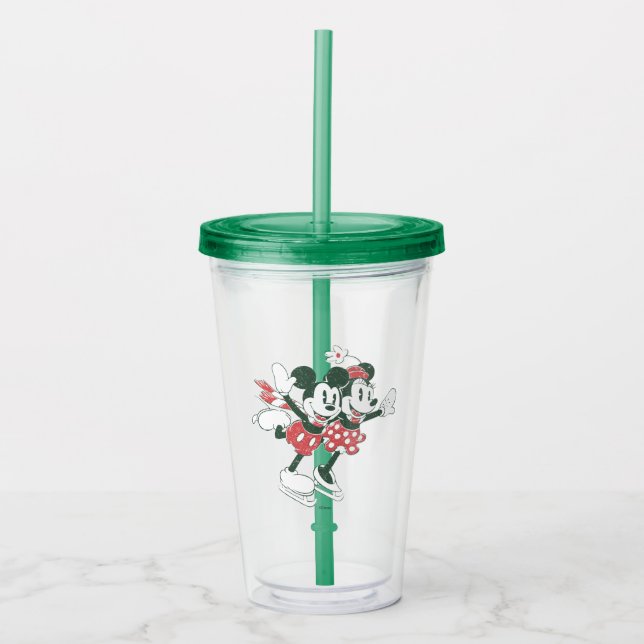 Verre En Acrylique Mickey et Minnie| Noel de patinage de Noël (Devant)