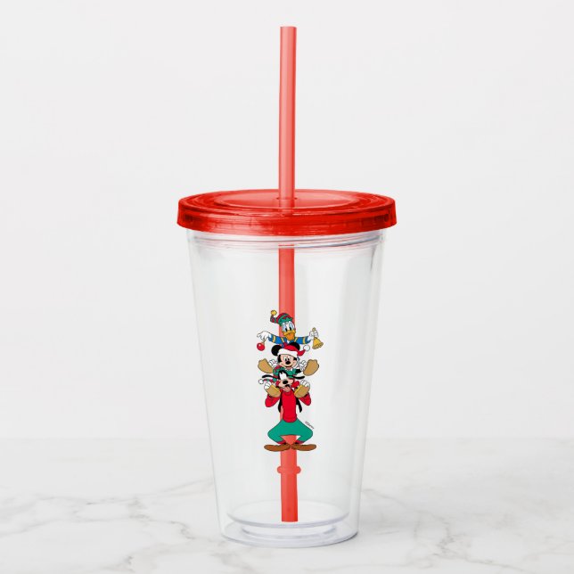 Verre En Acrylique Mickey, Goofy & Donald | Prêt pour Noël (Devant)