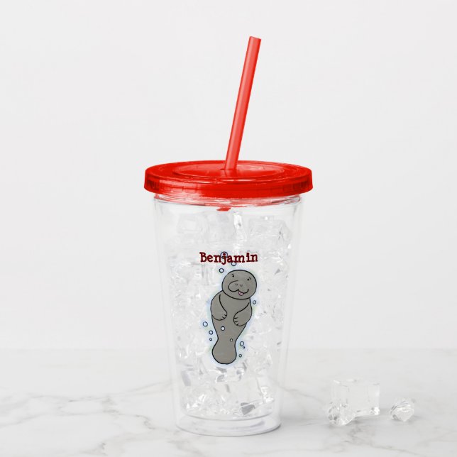 Verre En Acrylique Mignonne manatée bébé avec bulles illustration (Dos glace)