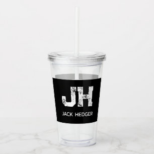 VERRE EN ACRYLIQUE MINIMALISTE BLANC MONOGRAMME À DEUX LETTRES NOM NO
