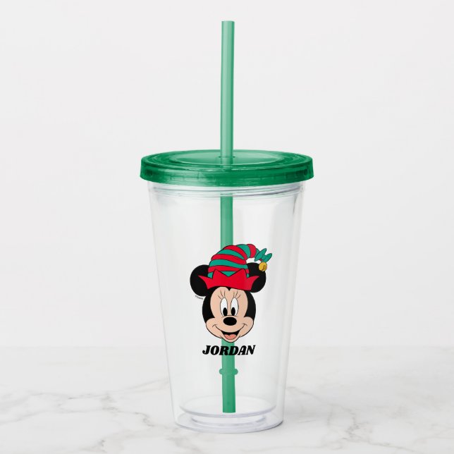 Verre En Acrylique Minnie | Casquette elfe de Noël (Devant)
