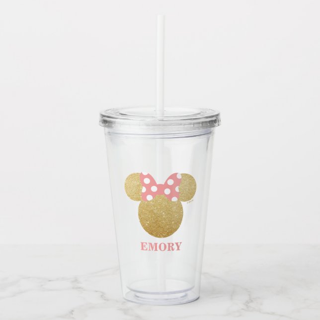 Verre En Acrylique Minnie Mouse | Gold & rose fête d'anniversaire Fav (Devant)