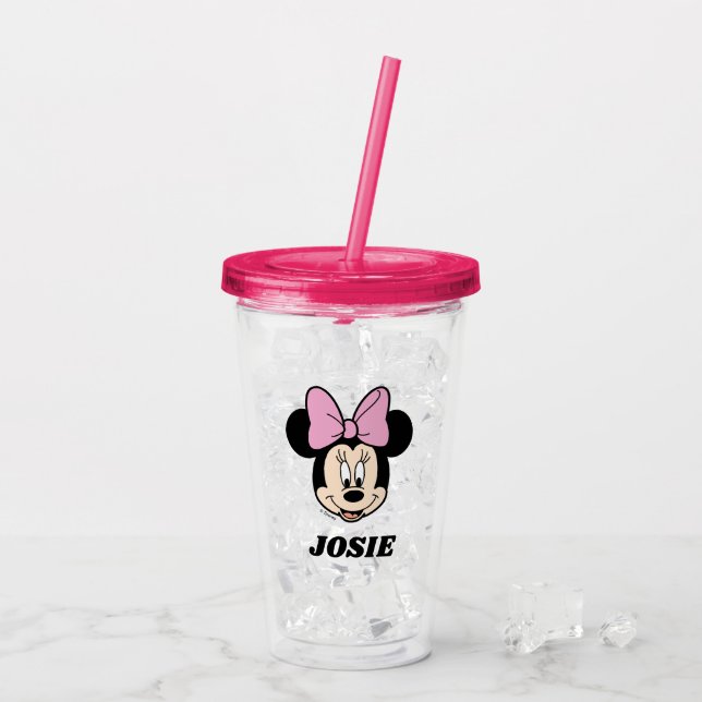 Verre En Acrylique Minnie | Pink Bow - Ajouter Votre Nom (Dos glace)