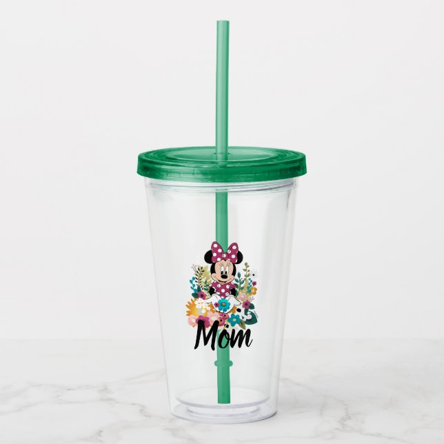 Verre En Acrylique Minnie Souris - Fleurs pour maman (Devant)