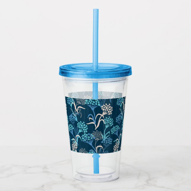 Verre En Acrylique Modèle Floral Hydrangea stylisé - Bleu élégant (Devant)