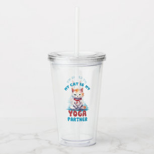 Verre En Acrylique Mon Chat Est Mon Partenaire De Yoga - Adorable Méd