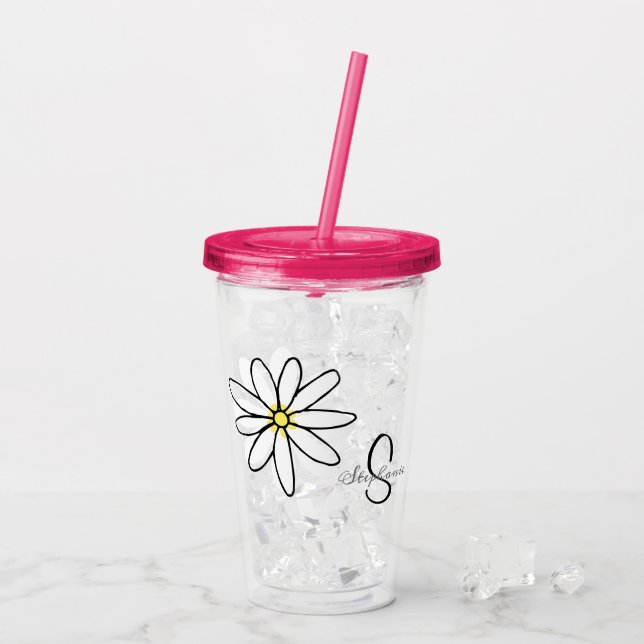 Verre En Acrylique Monogramme Daisy Personnalisé Doodle Cadeau (Dos glace)