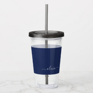 Verre En Acrylique Monogramme moderne bleu marine et blanc