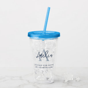 Verre En Acrylique Monogramme Nom initial Dusty Blue Merci Flowgirl