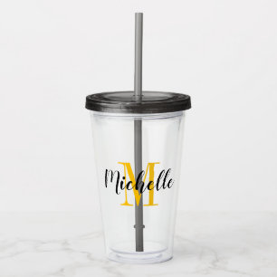 Verre En Acrylique monogramme personnalisé de typographie jaune et no