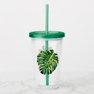 Verre En Acrylique Monstera Feuille Acrylique Tumbler Vert