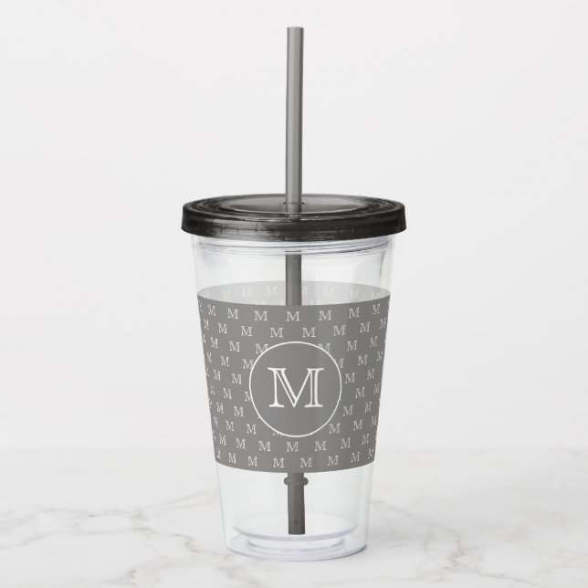 Verre En Acrylique Motif de monogramme personnel gris (Devant)