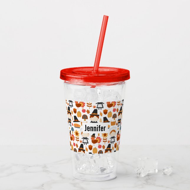Verre En Acrylique Motif de récolte de pèlerins d'action de grâce (Dos glace)
