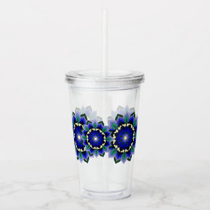 Verre En Acrylique Motif mandala 02 en bleu foncé