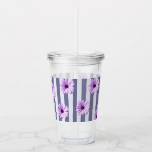 Verre En Acrylique motif rayé avec marguerites violettes