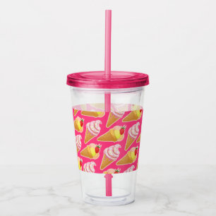 Verre En Acrylique Motif rose Kawaii avec crème glacée aux fraises