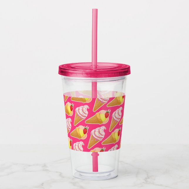 Verre En Acrylique Motif rose Kawaii avec crème glacée aux fraises  (Devant)
