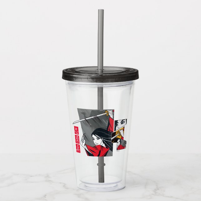Verre En Acrylique Mulan avec panneaux illustrés d'épée (Devant)