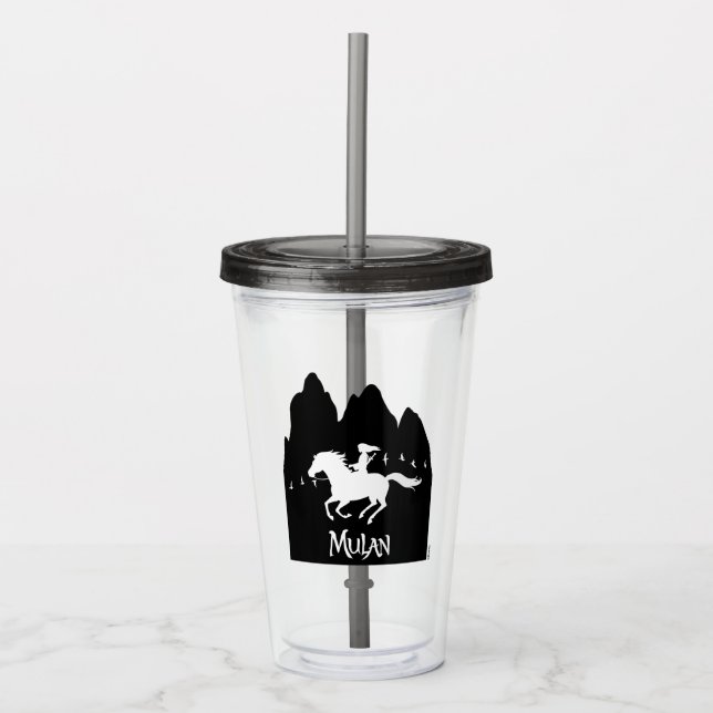 Verre En Acrylique Mulan Riding Vent noir Monts passés Silhouette (Devant)