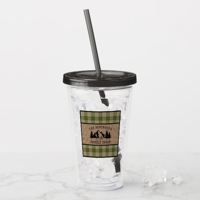 Verre En Acrylique Nom de famille Cabine Arbres Sage Green Plaid Burl (Devant glace)
