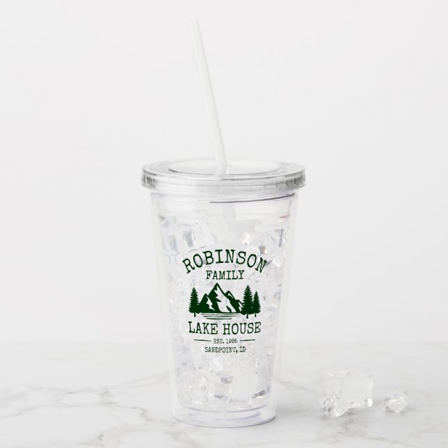 Verre En Acrylique Nom de famille Lake House Forest Green Trees (Devant glace)