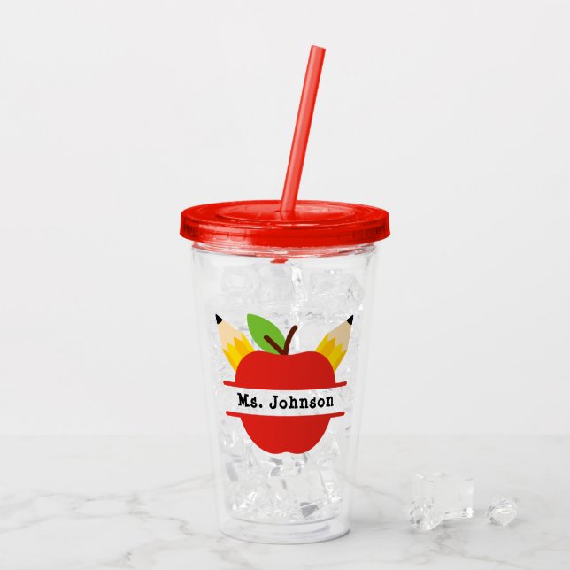 Verre En Acrylique Nom de l'enseignant Pomme personnalisée (Dos glace)