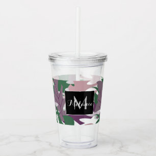 Verre En Acrylique Nom de monogramme de feuille de plante colorée