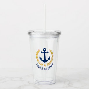 Verre En Acrylique Nom du bateau Ancre nautique Gold Style Laurel Sta