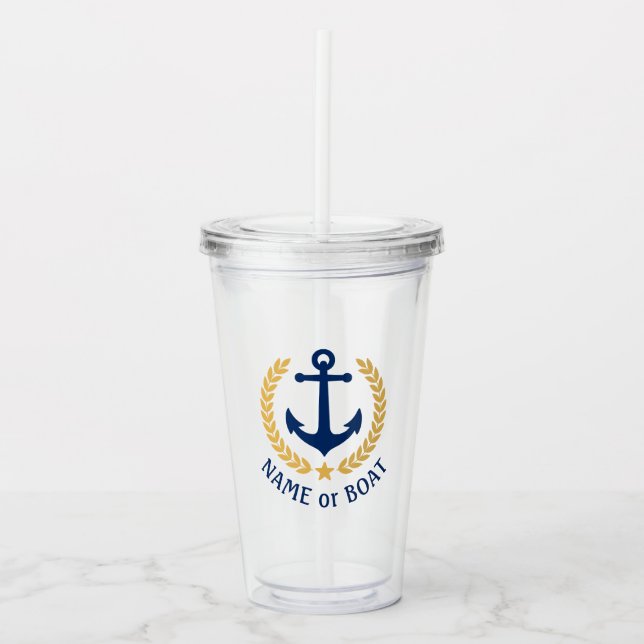 Verre En Acrylique Nom du bateau Ancre nautique Gold Style Laurel Sta (Devant)