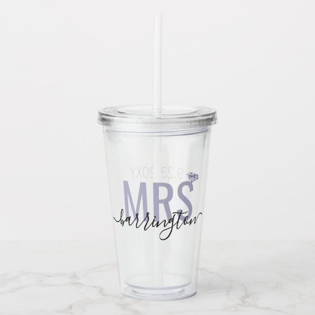 Verre En Acrylique Nom Nom Diamond Mariage Date Nom de l'épouse (Devant)