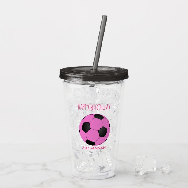 Verre En Acrylique Nom personnalisé Birthday Girl Rose Black Soccer B (Dos glace)