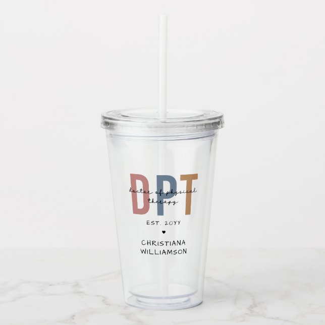 Verre En Acrylique Nom personnalisé DPT Doctor of Physical Therapy (Devant)