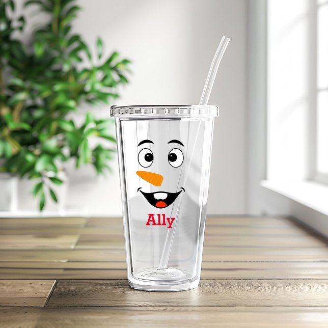 Verre En Acrylique Nom personnalisé et visage de Snowman (Créateur téléchargé)