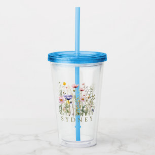 Verre En Acrylique Nom personnalisé fleur sauvage