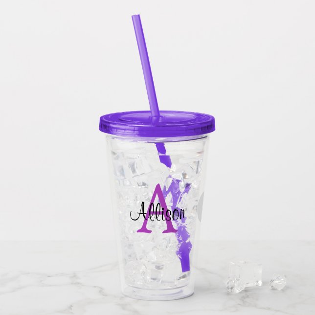 Verre En Acrylique Nom personnalisé Monogram Acryllique Tumbler (Devant glace)