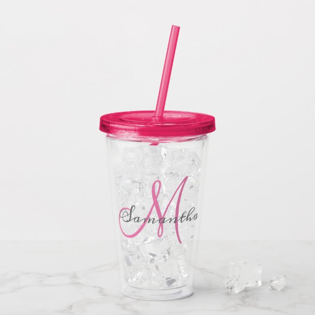 Verre En Acrylique Nom personnalisé Monogramme (Dos glace)